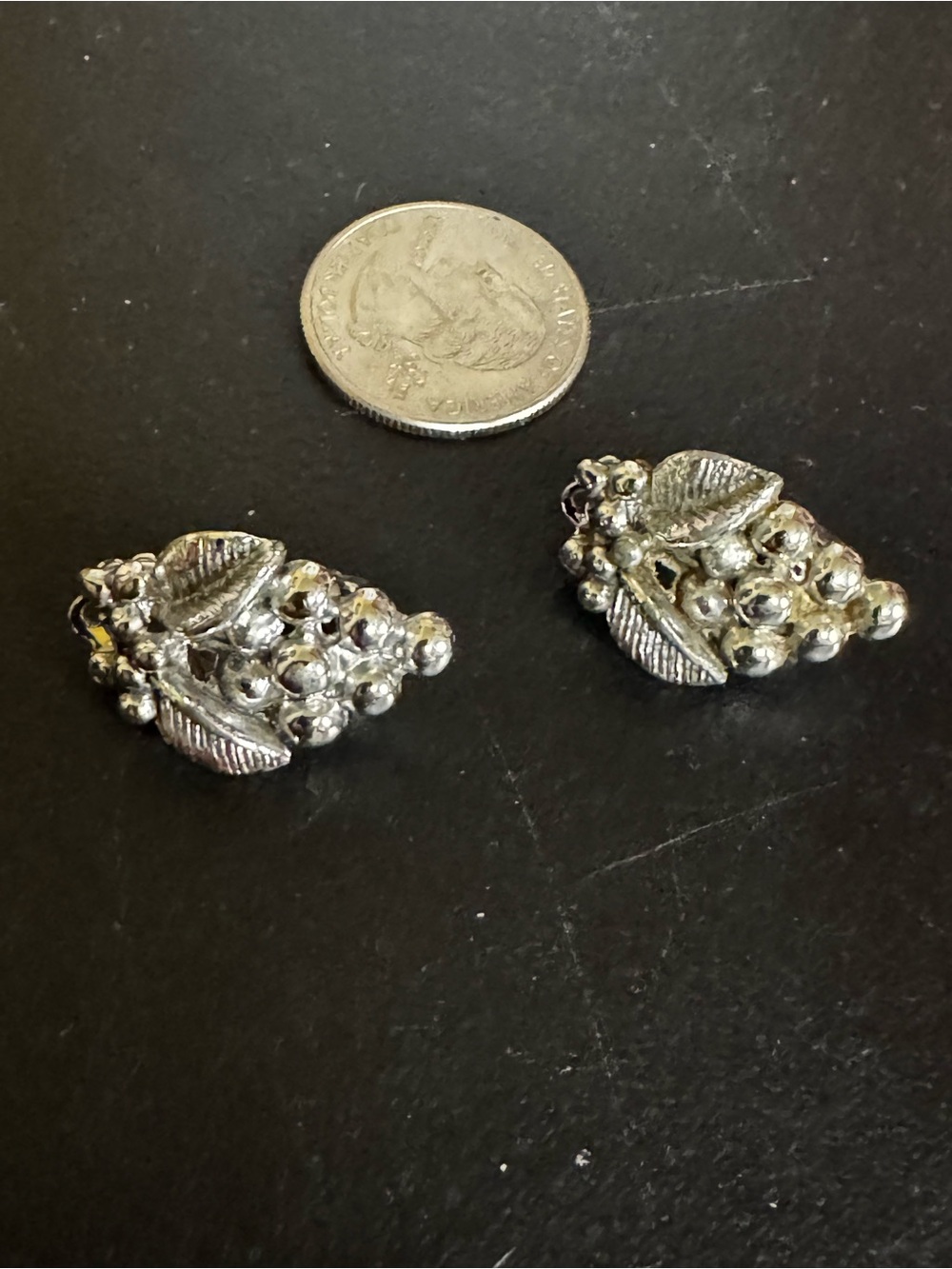 Vintage Silver Grape Cluster Clip-On Earrings